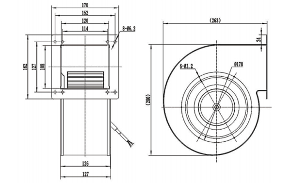 Dimension of DG180B-D092A Forward Curved Single Inlet Φ 180-92 Dimension of DG180B-D092A Forward Curved Single Inlet Φ 180-92