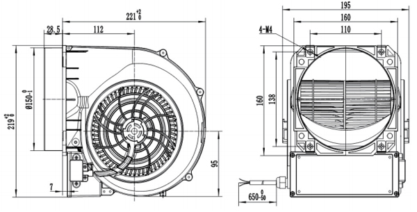 Dimension of SF146D-E092B3-43 Forward Curved Double Inlet Φ 146-150 Dimension of SF146D-E092B3-43 Forward Curved Double Inlet Φ 146-150