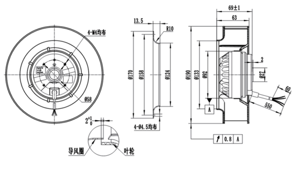 Dimension of BC190A-A092B2 Backward Curved Fan Φ 190-62 Dimension of BC190A-A092B2 Backward Curved Fan Φ 190-62