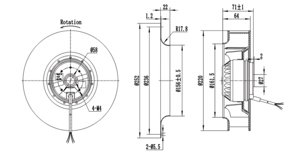 Dimension of BC220A-A092C2 Backward Curved Fan Φ 220-62 Dimension of BC220A-A092C2 Backward Curved Fan Φ 220-62