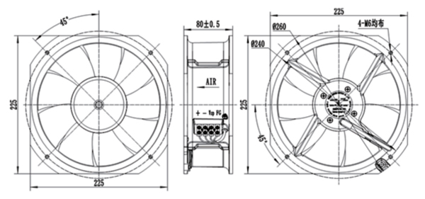 Dimension of AG200B-D092A Axial Fan 225-80A Dimension of AG200B-D092A Axial Fan 225-80A