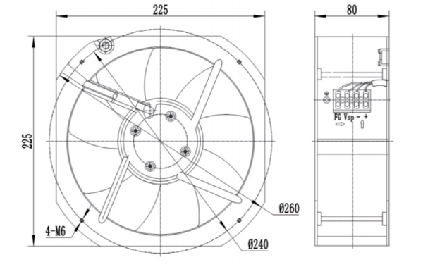 Dimension of AG200C-D092A Axial Fan 225-80B Dimension of AG200C-D092A Axial Fan 225-80B