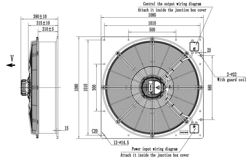 Dimension of AS950A-E200B4-L1 Permanent Magnet Synchronous Axial Flow Fan Dimension of AS950A-E200B4-L1 Permanent Magnet Synchronous Axial Flow Fan
